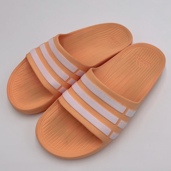 Adidas Slides for Kids- Orange with White Stripes Size K4 - Picture 3 of 7